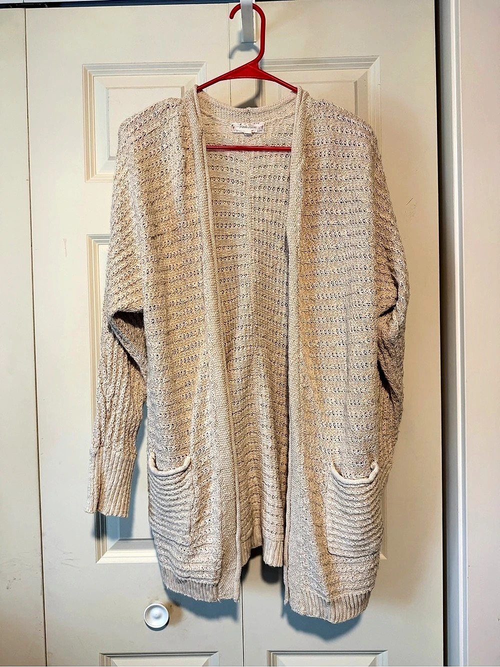Pink Rose Open Front Cardigan in Cream Size Large